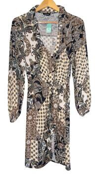 New Triple Seven Patchwork Paisley Dress Women's Small‎ Button Up Tie Waist Fall
